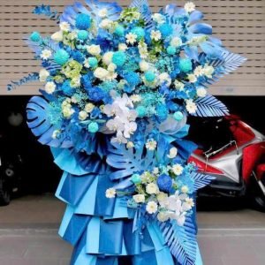 Kệ Hoa Khai Trương Tone Xanh Độc Đáo Hiện Đại - KH12