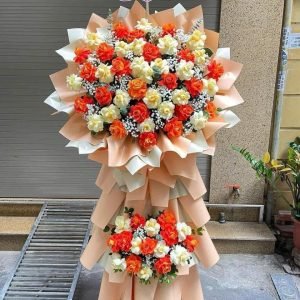 Kệ Hoa Chúc Mừng Tone Cam Kem Sang Trọng – KH19
