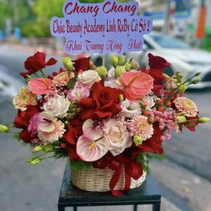Giỏ Hoa Tone Đỏ Ruby Sang Trọng – GH120