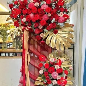 Kệ Hoa Chúc Mừng Tone Đỏ Sang Trọng – KH45