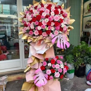 Kệ Hoa Chúc Mừng Tone Hồng Đỏ Sang Trọng – KH110