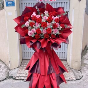 Kệ Hoa Chúc Mừng Tone Đỏ Tươi Tắn – KH48