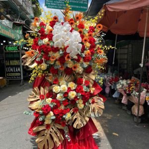 Kệ Hoa Khai Trương Tone Đỏ Rượu Cao Cấp - CM123
