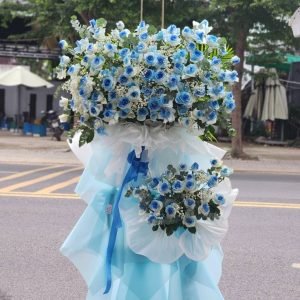 Kệ Hoa Chúc Mừng Tone Xanh Khói Hiện Đại - CM124