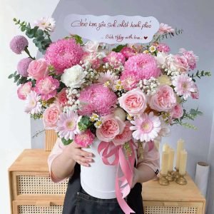 Giỏ Hoa Cúc Mẫu Đơn Hồng Sang Trọng Chúc Mừng – GH161