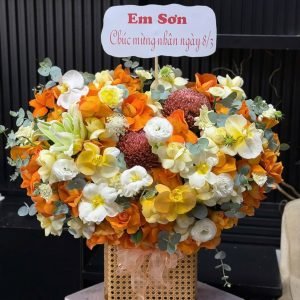 Giỏ Hoa Tone Vàng May Mắn Cao Cấp– GH68