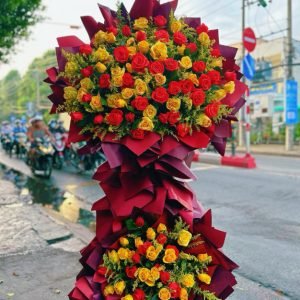 Kệ Hoa Chúc Mừng Tone Đỏ Đô Sang Trọng – CM128