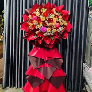Kệ Hoa Khai Trương Tone Đỏ Ấn Tượng – KH81