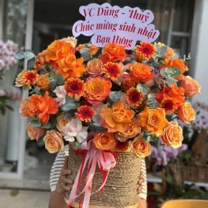 Giỏ Hoa Sunset Orange Sắc Cam Ấm Áp – GH64