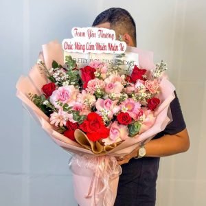 Bó Hoa Tone Hồng Đỏ Chúc Mừng Sang Trọng – CM175