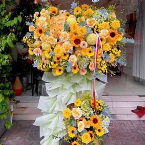 Kệ Hoa Khai Trương Tone Vàng Hiện Đại – KH93