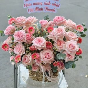 Giỏ Hoa Chúc Mừng Tone Hồng Quốc Dân – GH92
