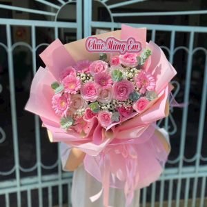 Bó Hoa Hồng Phấn Chúc Mừng Ngọt Ngào - CM115